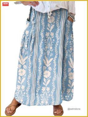 Women's Striped High Waist Maxi Skirt Cotton with Pockets
